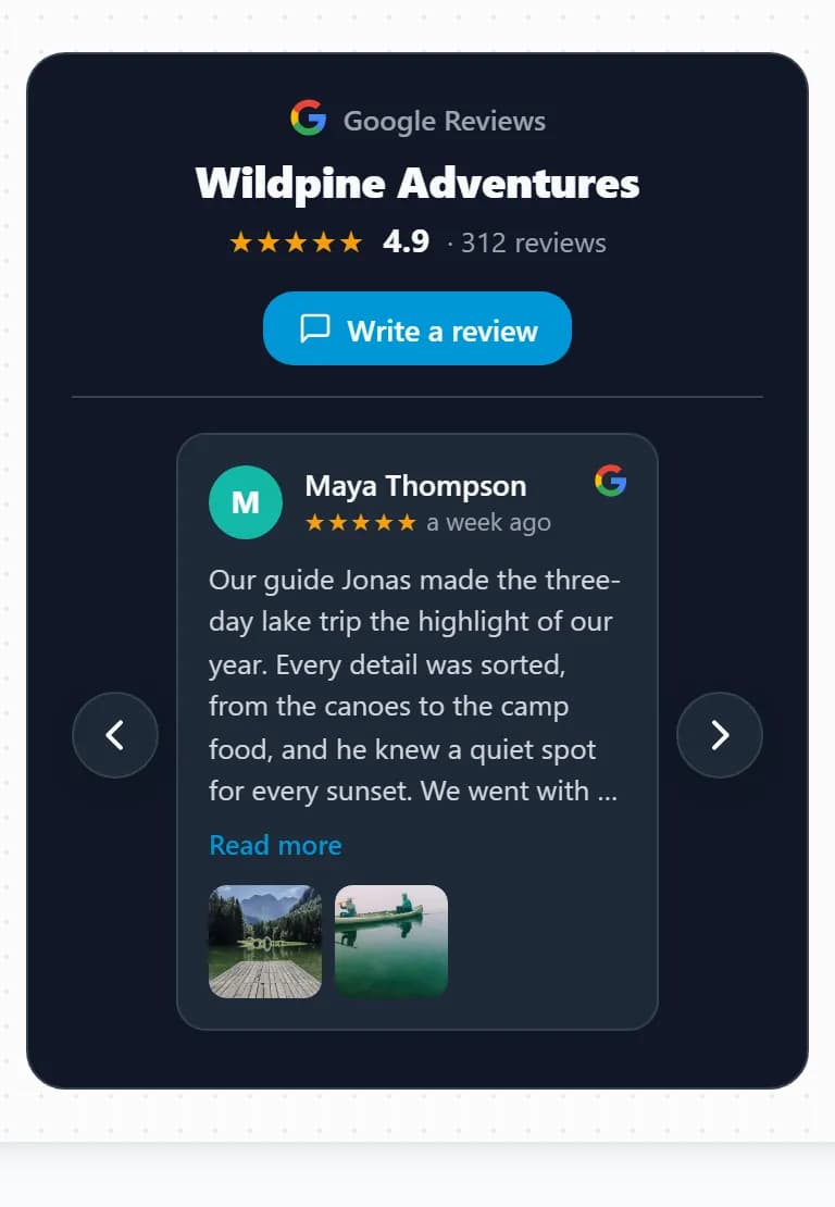 The Google reviews widget on a phone