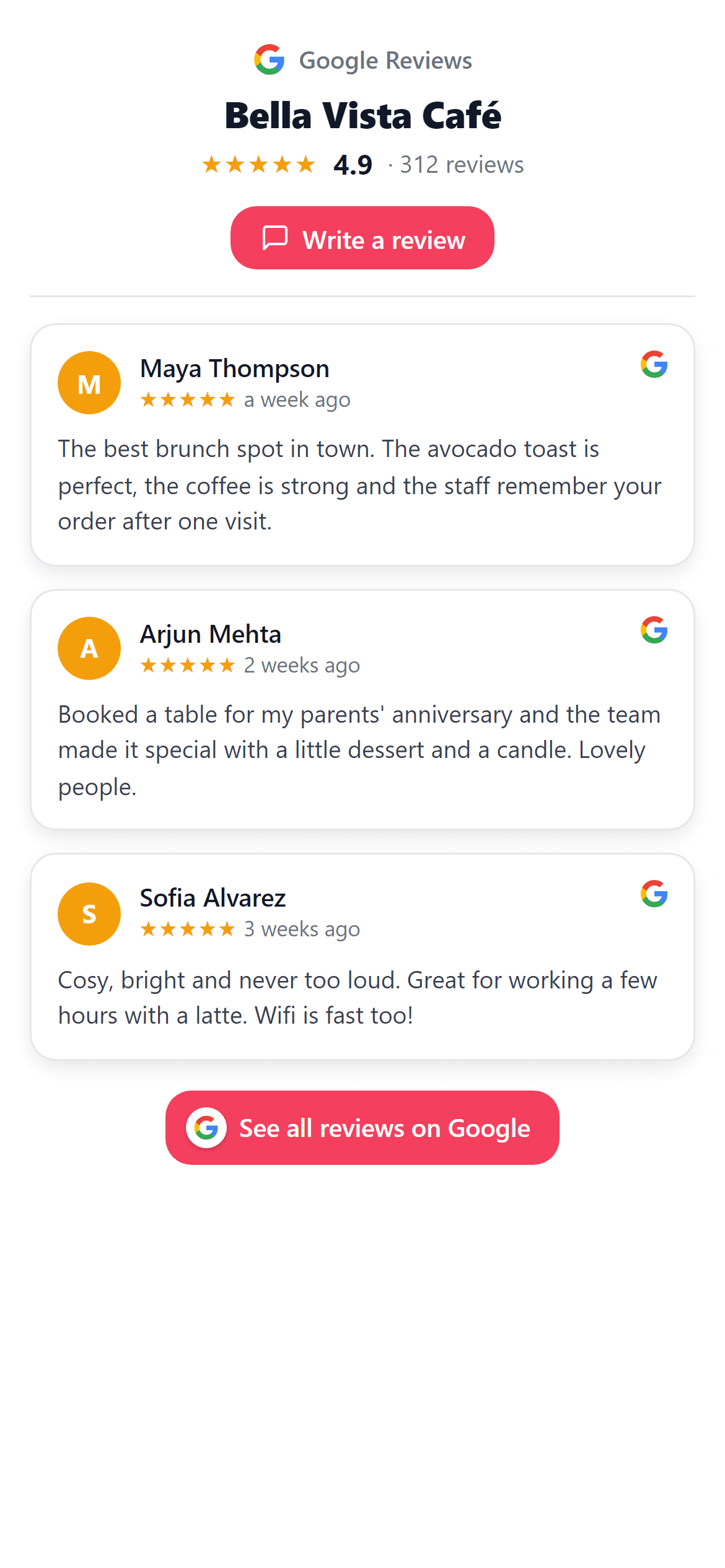 The review widget on a phone