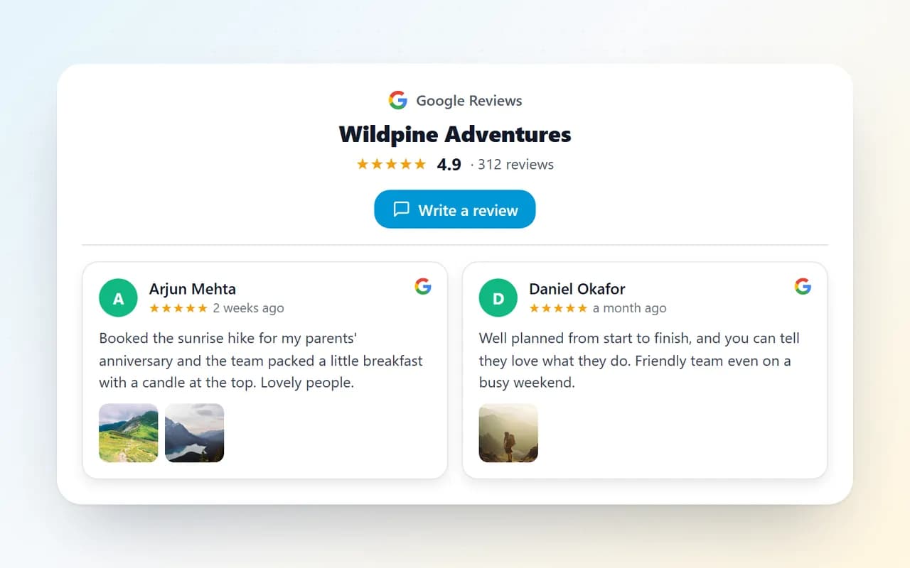 Google Reviews Widget on a website